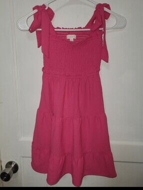 Anthropologie ODDI Kids Hot Pink Tie-Shoulder Tiered Dress MEDIUM
